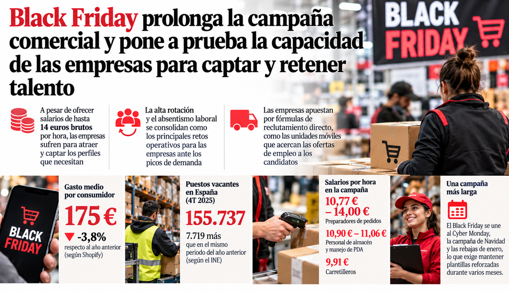 Black Friday prolonga la campaña comercial y pone a prueba la capacidad de las empresas para captar y retener talento