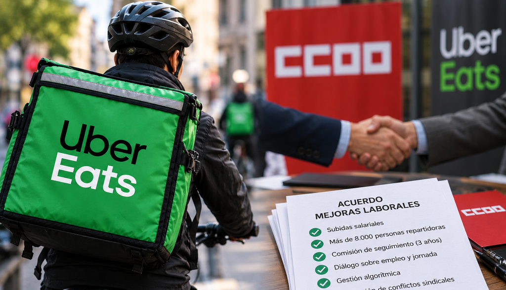 CCOO acuerda mejoras laborales para más de 8.000 personas repartidoras con Uber Eats