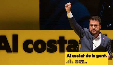 Pere Aragonès, candidato de ERC, en el inicio de la campaña del 14F.
