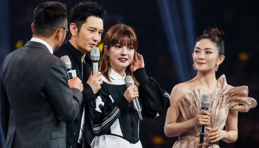 Chinese stars Xie Na, far right, and Huang Xiaoming, second from left, were among those reposting the ‘One China’ message. VCG via Getty Images
