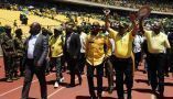 Supra Mahumapelo, former premier of North West Province, former president Jacob Zuma and current president Cyril Ramaphosa at an ANC celebration in 2016. Thulani Mbele/Sowetan/Gallo Images/Getty Images