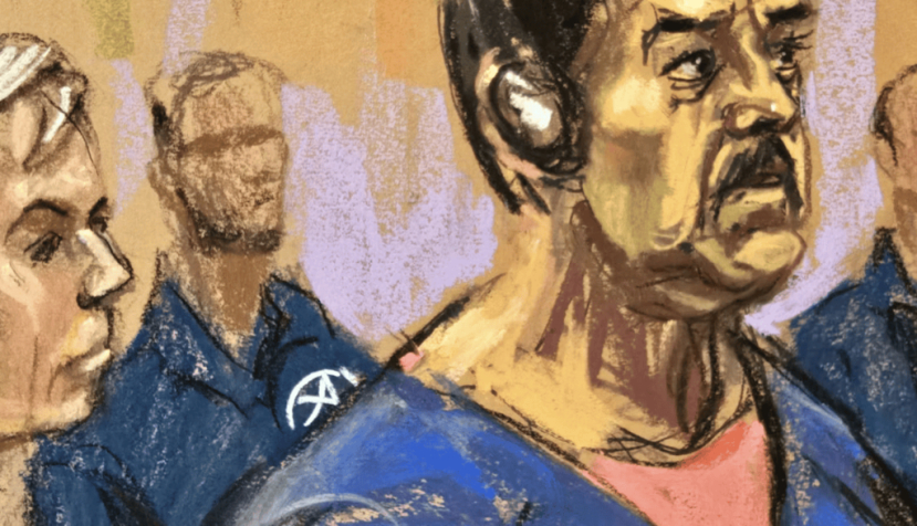 Ce croquis réalisé dans la salle d’audience de la Daniel-Patrick-Moynihan United States Courthouse montre l’ancien président du Venezuela Nicolas Maduro (au centre), assistant à sa comparution devant le tribunal fédéral, le 5 janvier 2026 à New York, accompagné de ses avocats Barry Pollack (à gauche) et Mark Donnelly (à droite). Jane Rosenberg/AFP