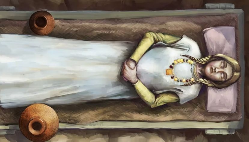 A reconstruction of the Harpole burial. MOLA / Hugh Gatt