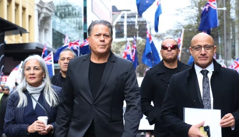 Brian Tamaki with Destiny Church members and supporters leading the anti-government march to parliament on August 23. Getty Images