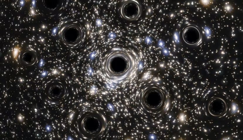 Interpretación artística de una concentración de agujeros negros de pequeño tamaño en el centro de la galaxia NGC 6397. ESA/Hubble, N. Bartmann., CC BY-SA