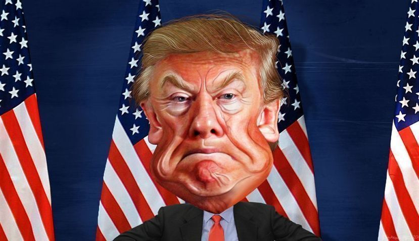 Donald Trump en una caricatura de DonkeyHotey vía flickr.