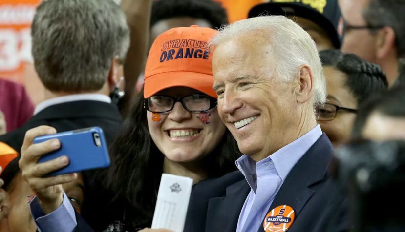  Then-Vice President Joe Biden at the NCAA men’s Final Four semifinal between the North Carolina Tar Heels and the Syracuse Orange on April 2, 2016, in Houston. Streeter Lecka/Getty Images