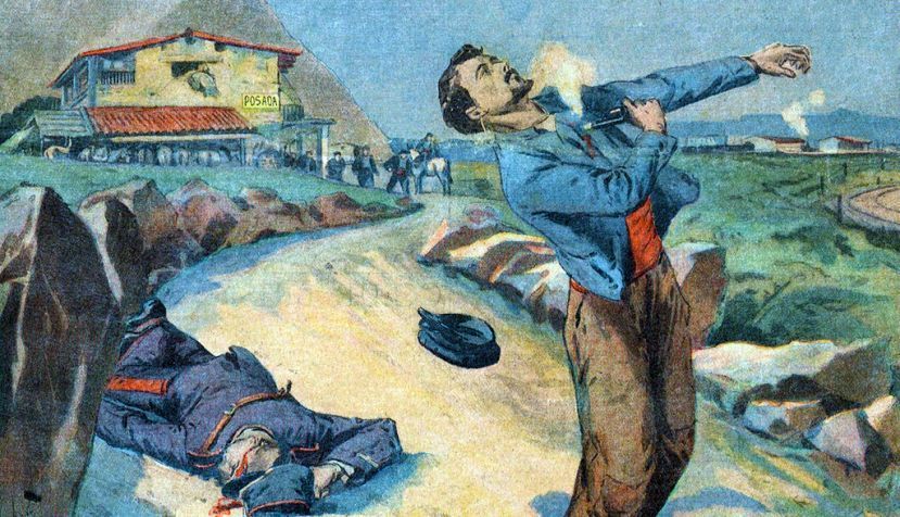 Ilustración en Le Petit Parisien representando la presunta muerte de Morral