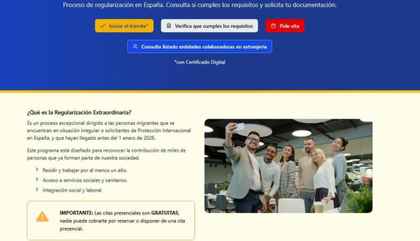 Detalle del portal web habilitado por el Ministerio de Inclusión, Seguridad Social y Migraciones para informar sobr el proceso de regularización extraordinara. / © lamoncloa.gob.es. Ministerio de la Presidencia.