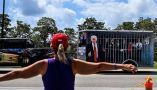 A supporter of former President Donald Trump protests the indictment announcement near Mar-a-Lago, Fla., on March 31, 2023. Chandan Khan/AFP via Getty Images