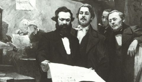Karl Marx (i) y Friedrich Engels (d).