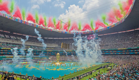 Inauguración del Mundial de 2026 en el estadio Azteca de Ciudad de México. Omar David Sandoval Sida/Wikimedia Commons, CC BY-NC-SA