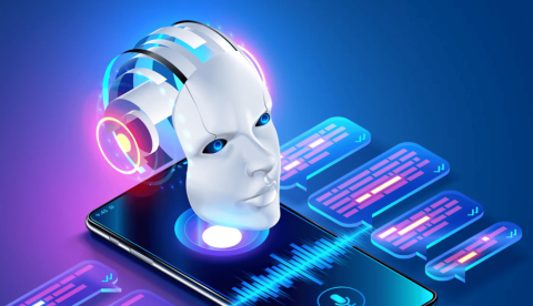 Una cabeza robótica emerge de la pantalla de un móvil Andrey Suslov/Shutterstock