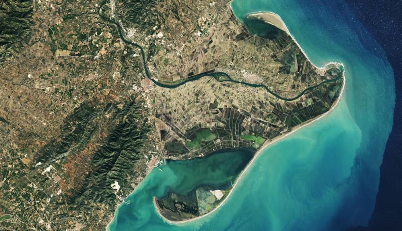 Imagen de satélite del delta del Ebro. NASA Earth Observatory - Landsat 8, CC BY-NC-ND