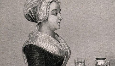 Grabado de una camarera o sirvienta con el servicio del chocolate, a partir de una pintura original de Jean-Étienne Liotard. / Wikipedia