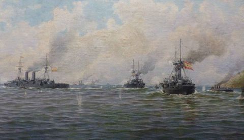 Combate en Santiago de Cuba. Un cuadro de Ildefonso Sanz Doménech. Wikimedia Commons