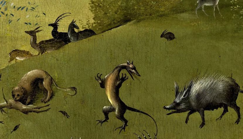 Paisaje con fauna, detalle de El Jardín de las Delicias (Jerónimo Bosch, el Bosco, 1474–1516). Wikimedia Commons / Museo del Prado