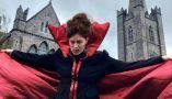 A participant of the ‘Stokerland’ event in Dublin, in front of St Patrick’s Cathedral, goes the extra mile, with an ornate costume and even stilts. Luisa Golz, Author provided