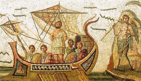 Ulises y las sirenas, mosaico romano conservado en el Museo del Bardo