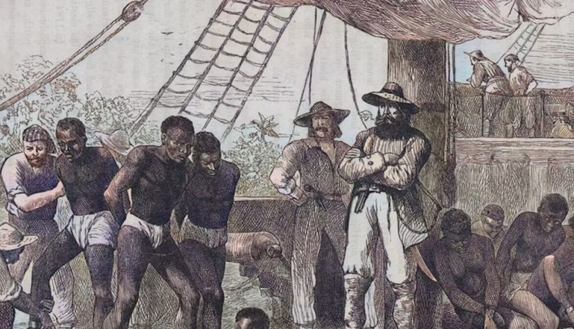  Un barco de esclavos rumbo a América. Pintura de Joseph Swain, aproximadamente de 1835. Wikimedia Commons.
