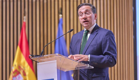 El ministro de Asuntos Exteriores, Unión Europea y Cooperación, José Manuel Albares, durante su intervención en el acto "La protección de la misión médica en el 10.º aniversario de la resolución 2286".  / © lamoncloa.gob.es. Ministerio de la Presidencia.