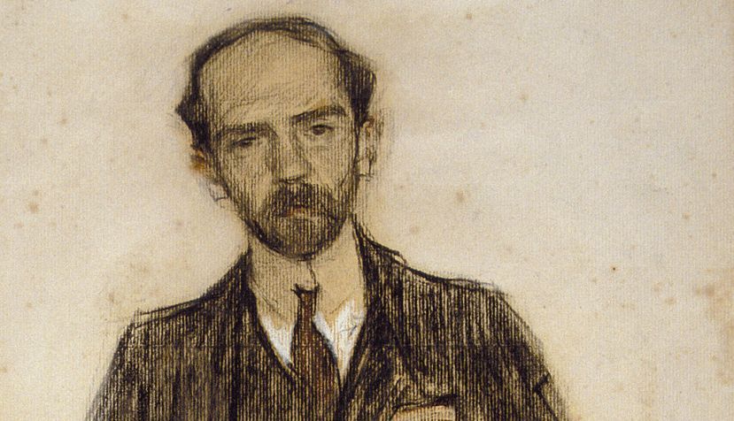 Retrato de Baroja realizado por Ramón Casas, se trata de un dibujo al carboncillo y pastel (ca. 1904) en su periodo inicial como escritor. / Wikipedia