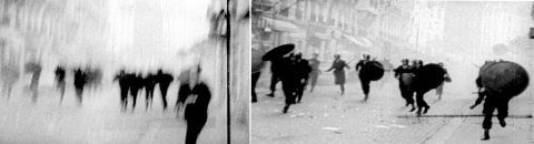 Fotogramas facilitados por el director de cine Jean-Denis Bonan, miembro del Taller de Investigación Cinematográfica, de su película "Le joli mois de mai" (El bonito mes de mayo), en la que reproduce la represión policial durante las movilizaciones en Mayo del 68 en París. EFE