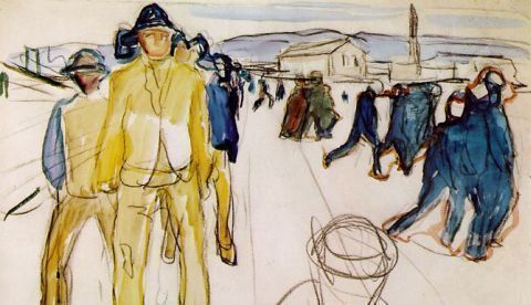 Pintura de Edvard Munch, "Los Trabajadores que regresan a casa". / Dominio público.
