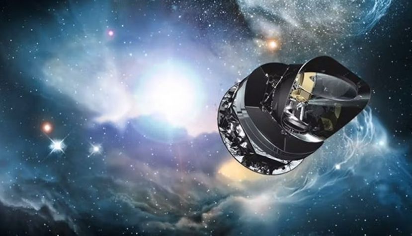 Recreación artística de la nave Planck de la ESA, cuya misión principal es estudiar el fondo cósmico de microondas (CMB), la radiación reliquia del Big Bang. ESA, CC BY