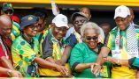 ANC president Cyril Ramaphosa, centre, and his deputy, Paul Mashatile, right, help cut the cake at the party’s 112th anniversary celebration at Mbombela Stadium, Mpumalanga. Dirk Kotze/Gallo Images via Getty Images