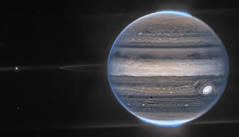 Imagen compuesta del planeta Júpiter registrada por el instrumento NIRcam del telescopio espacial James Webb. NASA, ESA, Jupiter ERS Team.