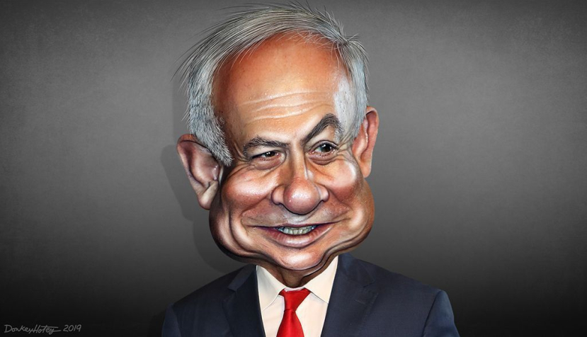 Netanyahu en una caricatura de DonkeyHotey vía flickr.