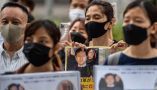 Activists including Myanmar citizens protest in Tokyo on July 26, 2022, against Myanmar’s recent execution of four prisoners Philip Fong/AFP via Getty Images