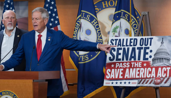 Republican Rep. Ralph Norman joins members of the conservative House Freedom Caucus at the Capitol in June 2026 to criticize the Senate for not acting on the Save America Act. The act is stuck in limbo between the U.S. House and Senate. J. Scott Applewhite/AP Photo