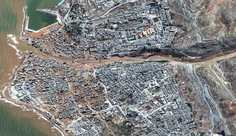 Satellite imagery after the catastrophic flooding that struck the city of Derna. Satellite image (c) 2023 Maxar Technologies/Getty Images