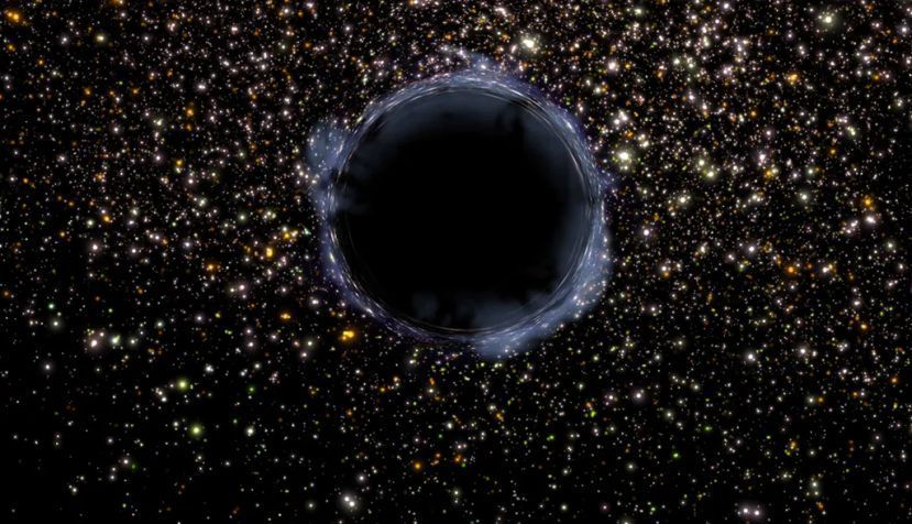 Interpretación artística de un agujero negro primitivo formado en los primeros instantes del Big Bang. NASA y G. Bacon (STScI)
