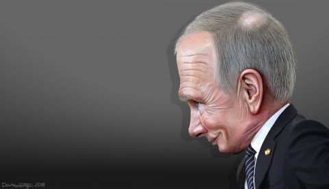 Vladimir Putin en una caricatura de DonkeyHotey via Flickr.