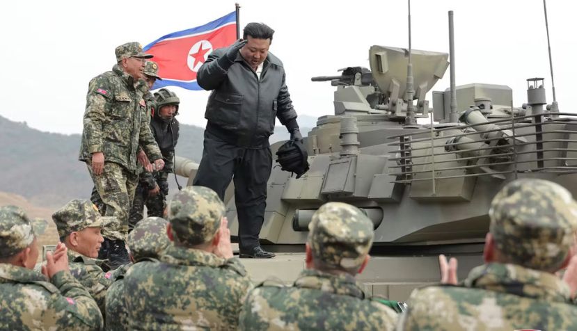‘Poorly equipped, unmotivated and undernourished’: Kim Jong-un with North Korean troops during a training exercise, March 2024. EPA-EFE/Kona