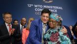India’s minister of commerce Piyush Goyal and WTO director-general Ngozi Okonjo-Iweala celebrate the end of the WTO’s 12th Ministerial Conference. Fabrice Coffrini/Pool/Keystone via AP