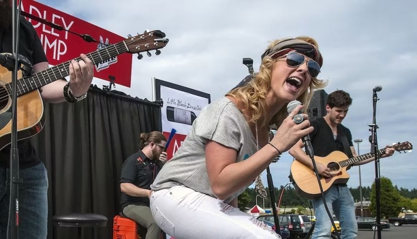 Country singer Adley Stump, a former contestant on NBC’s hit reality show ‘The Voice,’ performs at an Air Force base in Washington state. Joint Base Lewis McChord/flickr, CC BY-NC-SA