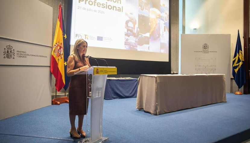 La ministra de Educación, Formación Profesional y Deportes, Milagros Tolón, durante su intervención en el acto. / © lamoncloa.gob.es. Ministerio de la Presidencia.