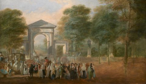 Luis Paret y Alcázar. El Jardín Botánico desde el Museo del Prado. c. 1790. Óleo sobre tabla. 58 x 88 cm. © Museo Nacional del Prado