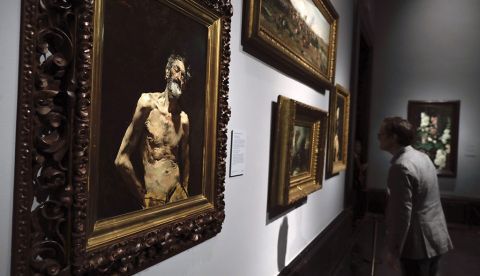 Vista de la obra "Viejo desnudo al sol" que formó parte de la exposición "Mariano Fortuny (1838-1874)" en el Museo del Prado. /EFE/Emilio Naranjo