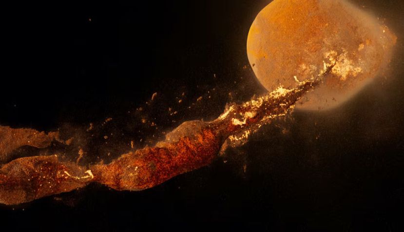 Simulación del impacto del objeto cósmico Teia contra la Tierra que dio lugar a la Luna. NASA, CC BY-SA