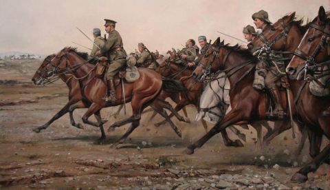 Carga del río Igan del Regimiento Cazadores de Alcántara 14º de Caballería en 1921, durante la Guerra del Rif. Cuadro de Augusto Ferrer-Dalmau. / Wikipedia