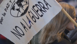 A protester’s sign reading ‘For peace and justice. No to war’ in Spanish, at a demonstration in Logroño on March 12, 2026. Www.mariomartija.es/Shutterstock