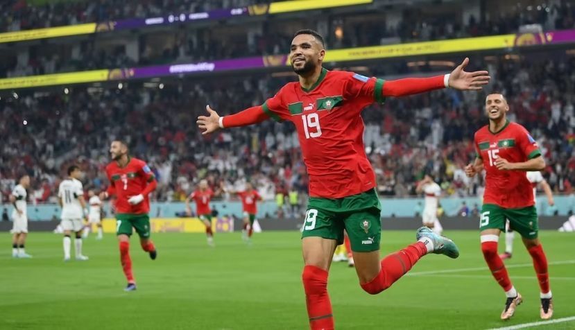 Youssef En-Nesyri of Morocco celebrates his winning goal. Justin Setterfield/Getty Images