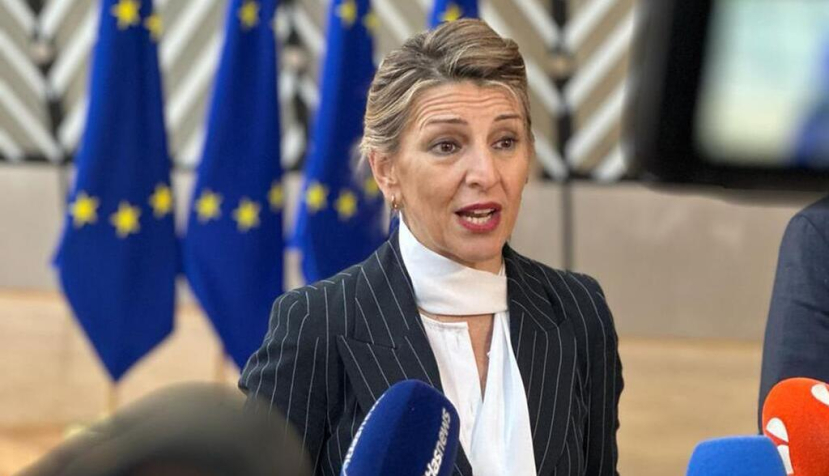 La vicepresidenta segunda del Gobierno y ministra de Trabajo y Economía Social, Yolanda Díaz, a su llegada al Consejo de Empleo, Política Social, Sanidad y Consumidores (EPSCO), en Bruselas. / © lamoncloa.gob.es. Ministerio de la Presidencia.