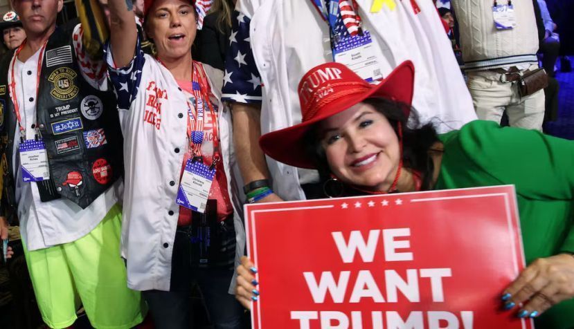 Supporters listen to former President Donald Trump at the CPAC meeting in Maryland in March 2023. Alex Wong/Getty Images