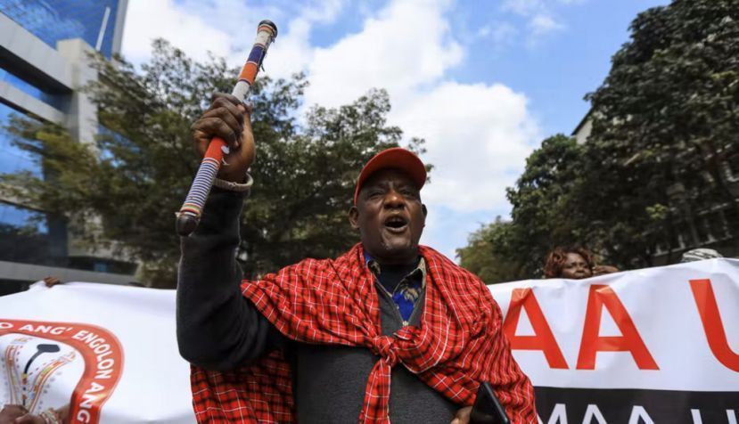 Protests in Nairobi as Maasai activists deliver a petition to the Tanzania High Commission, in Kenya, 17 June 2022. EPA-EFE/Daniel Irungu